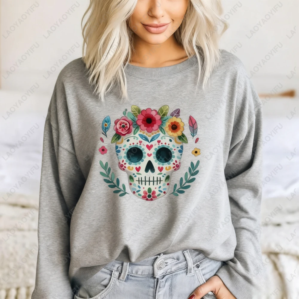 Dia De Los Muertos Sweatshirt Floral Skull Flower Pattern Fashion Women Sportswear  Autumn and Winter Trending Skeleton Hoodie