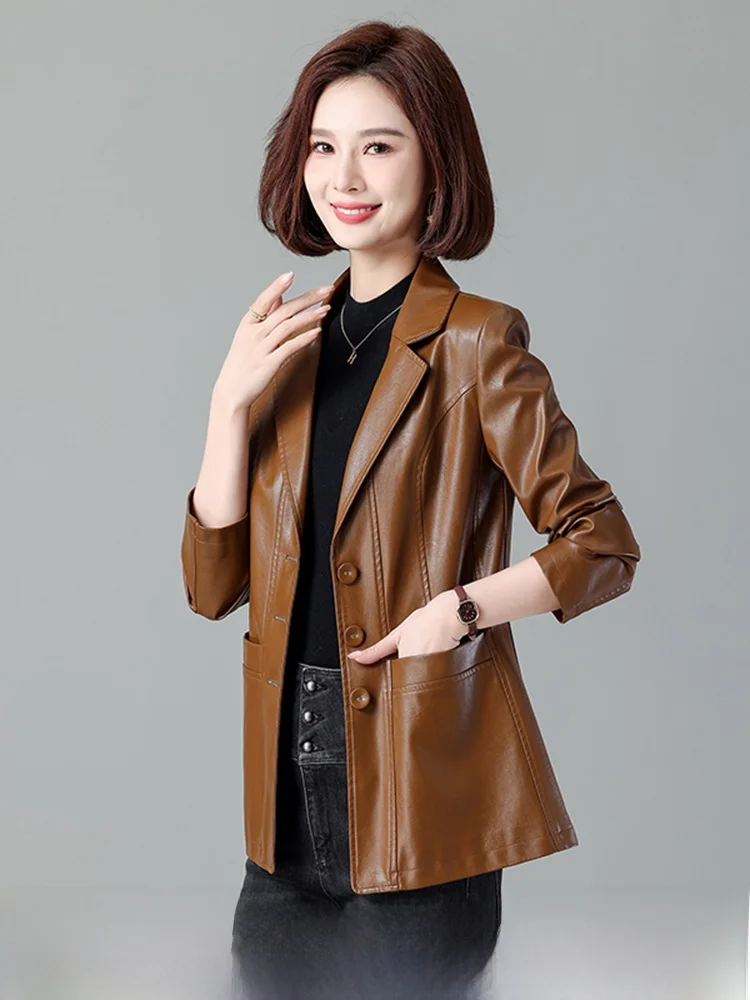 Real Leather ort Jaet Women's Sle 2025 Spring Autumn New Korean Version Slim Fit Suit Collar eepskin Coat