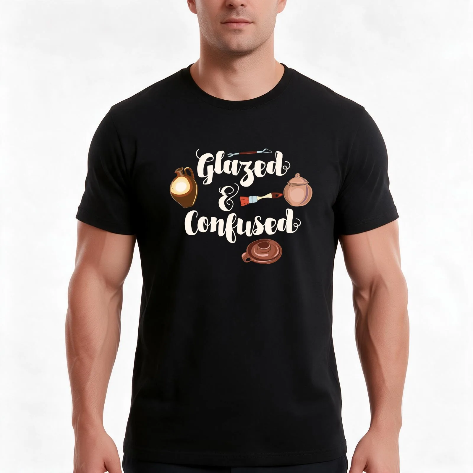 Pottery Gift Glazed and confused T-Shirt, Summer Casual Cotton Tee, Oversized Streetwear Tops, Vintage Graphic Print