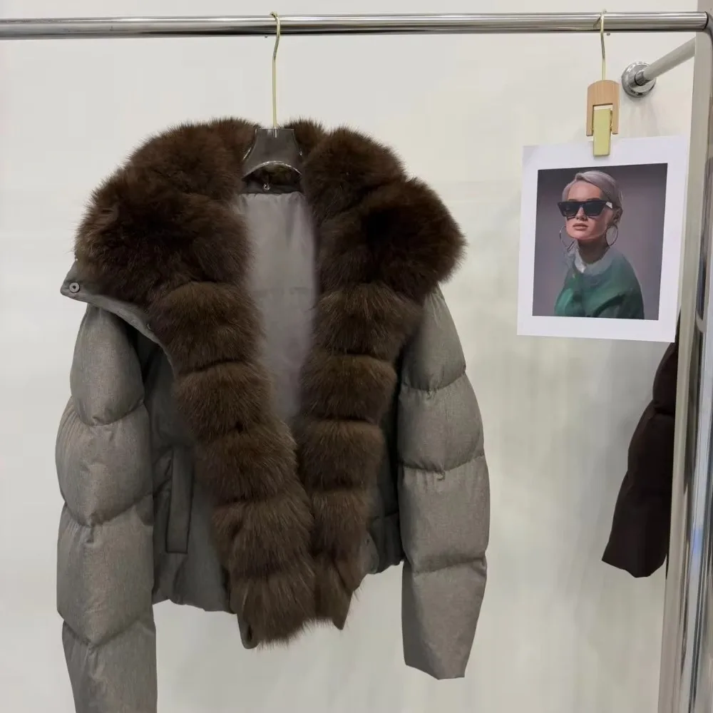 OFTBUY Solid Color Warm Outerwear Women White Duck Down Parka with Real Fox Fur Collar Loose Fit Windproof Winter Puffer Coat
