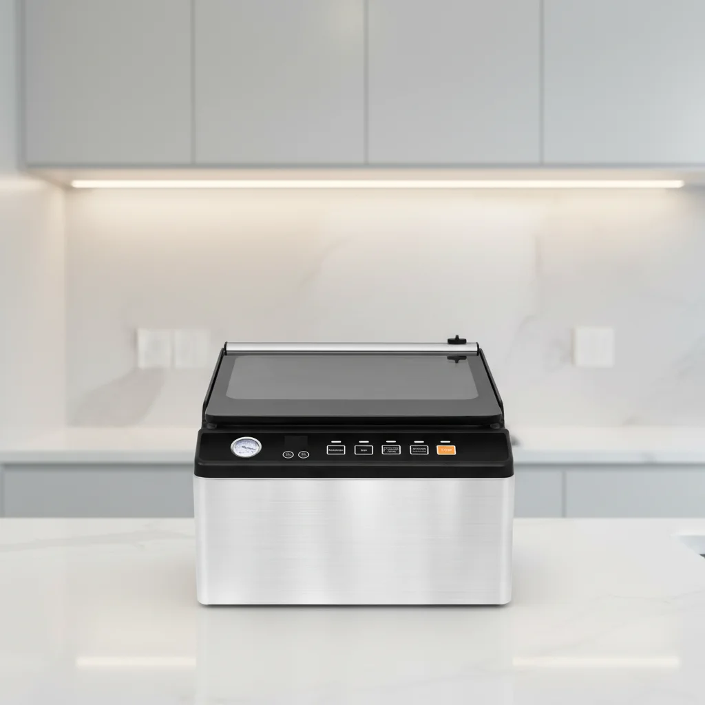 

Commercial Stainless Steel Vacuum Sealing Machine Built-In Cutter 5.1-10L Capacity 220W Electric A+ Energy Efficient Overheating