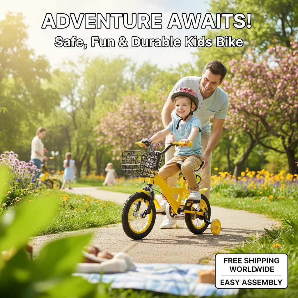 Vélo pour enfants de 12 pouces, vélo pour garçons et filles avec roues stabilisatrices, cadre robuste, frein de sécurité, siège confortable, cyclisme en plein air