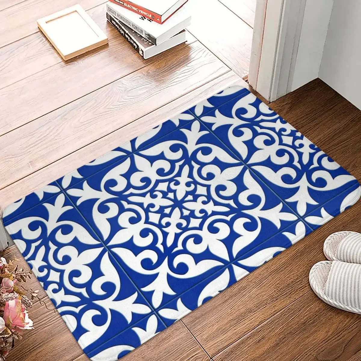 Moroccan Tile - Cobalt Blue Doormat Rug Carpet Mat Footpad Polyester Non-slip Antiwear Entrance Kitchen Bedroom Balcony Toilet