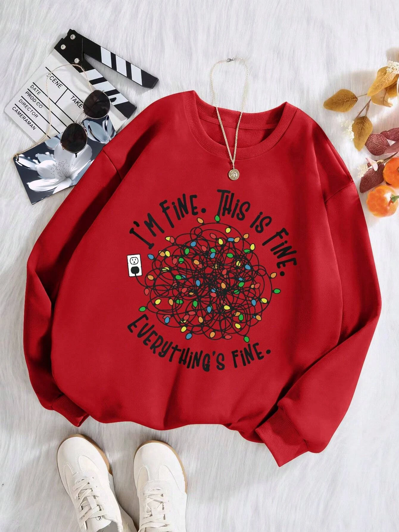 I\'M Fine , Everything\'S Fines Funny Letter Printing Hoody Women Fleece Oversized Hoodies Fashion Warm Hoodie Casual S-Xxl Tops