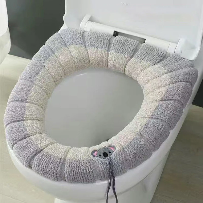 1PC polyester elastic toilet seat cushion, O-shaped knitted toilet seat, thickened washable seat cover, household cartoon toilet