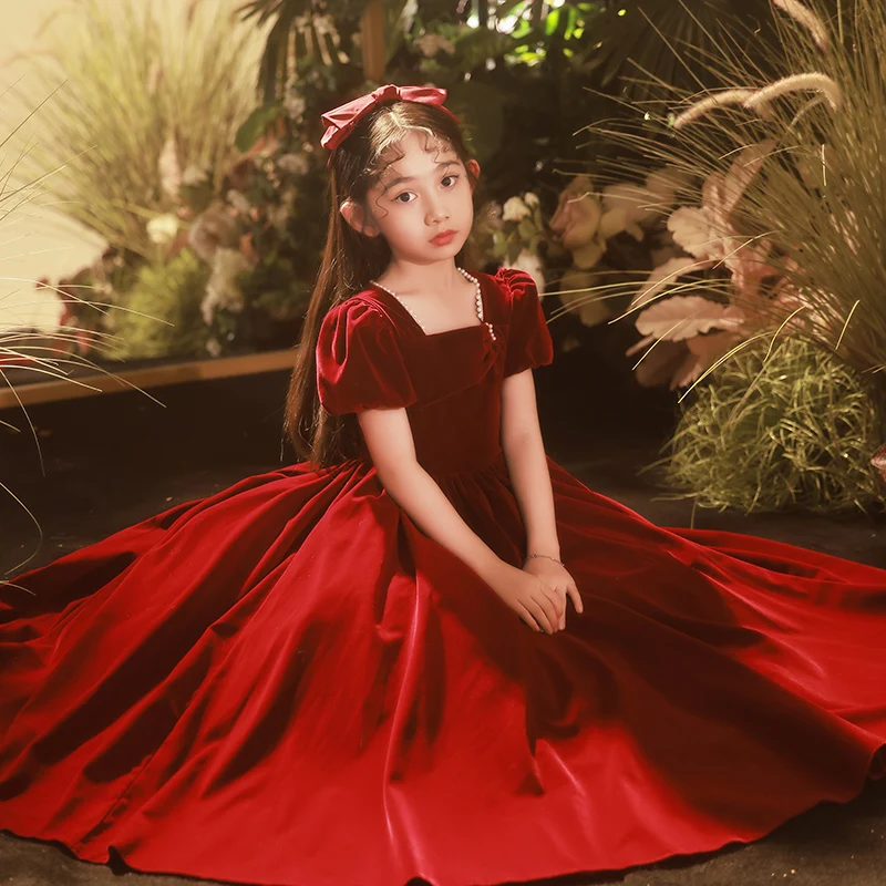 YZYmanualroom 여자 고급 레드 플란넬 주니어 신부 들러리 드레스 미인 대회 드레스 꽃 소녀 드레스/맞춤 제작 가능