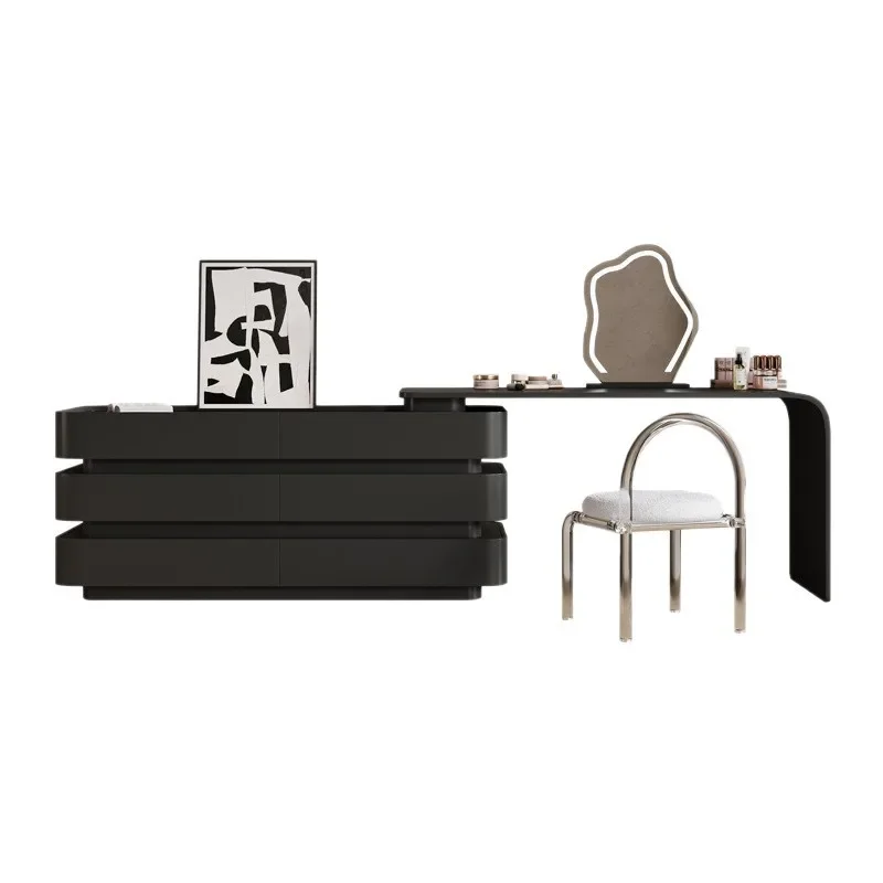 Light luxury chest integrated modern simple black Internet celebrity bedroom solid wood corner makeup table