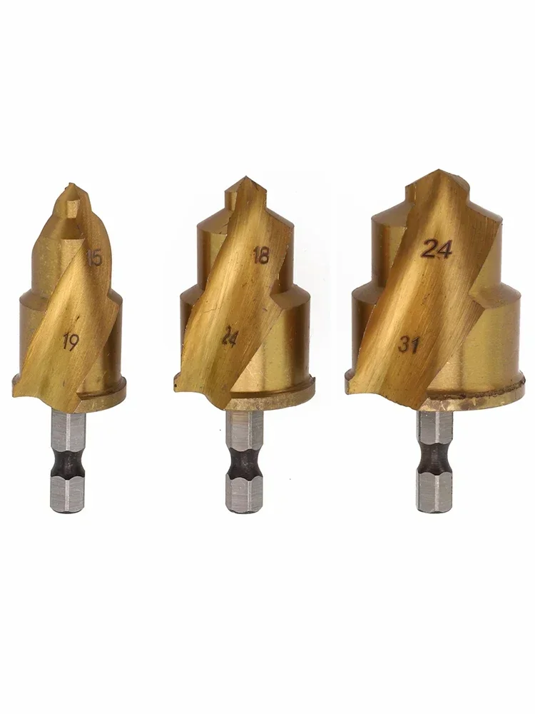 3pcs 6.35mm Hexagonal Shank Spiral Drill Bits For Water Pipe Expansion Punching For Repairing And Reaming Plumbing Tool 15-31mm