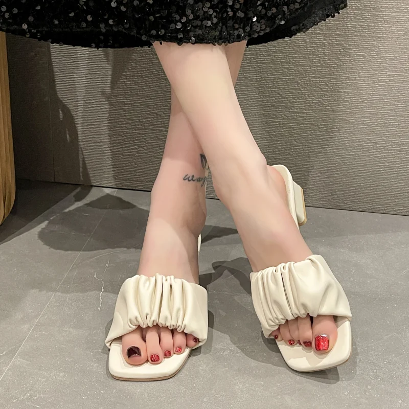 Neue Sommer Frauen Hausschuhe Sandalen Damen Weiche Bequeme Falten Sexy Starke High Heel Sandalen Mode High Heel Sandalen – Detail 7
