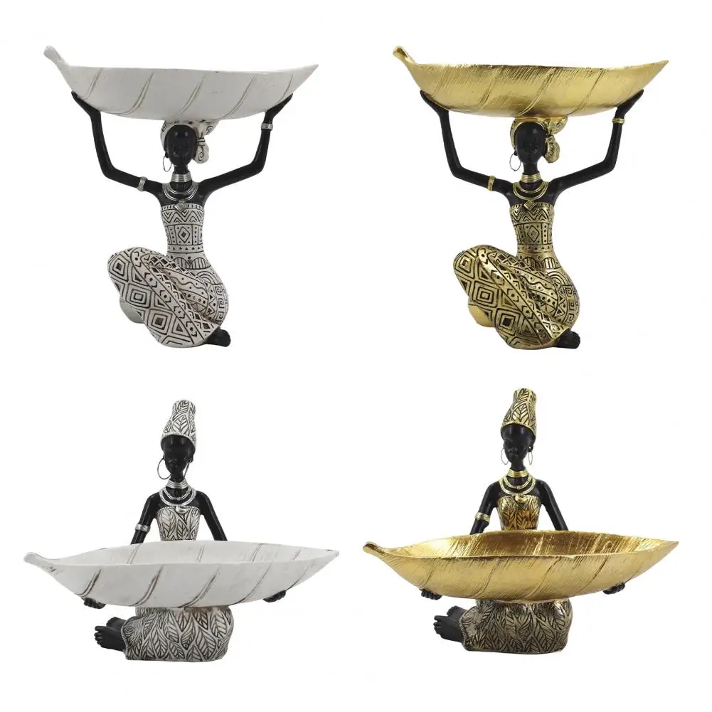 Harz-Ornament Afrikanische Frauenstatue mit Aufbewahrungsfach, Bonbonschale, Desktop-Organizer, Skulptur, Schlüsselhalter für Schrank und Eingangsbereich