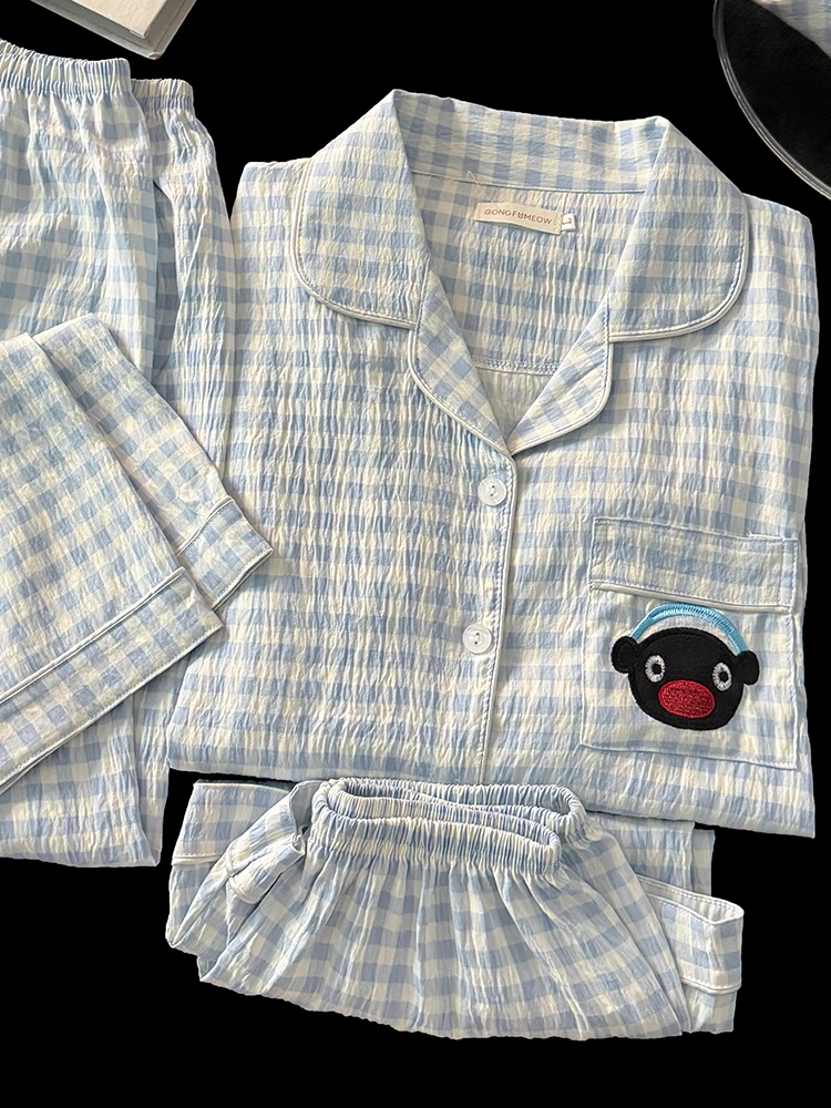 

Summer Plaid Penguin Cloud Cotton Spwear Women's Home Clothes Outdoor Wearable Tee-piece Set Cartoon Cute Sle ort Sl...
