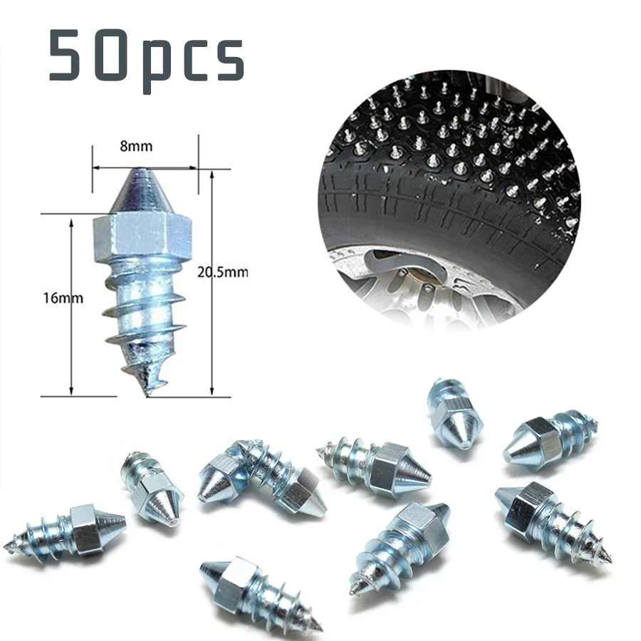 50Pcs Car Winter Snow Anti Slip Screw Stud Steel Wheel Tire Nail Spike For Auto Motorcycle SUV ATV