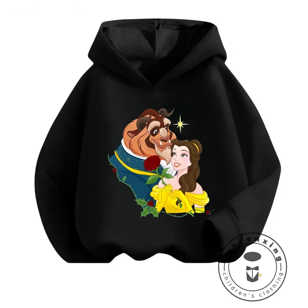 New Disney Collection Cute Beauty and the Beast Cartoon Print Sweatshirts for Boys Girls Fashion Winter Wear Cozy Casual Tops