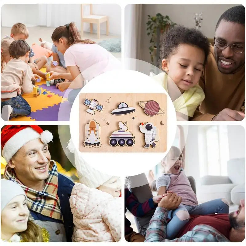 Set di puzzle per animali in legno massello Set di puzzle di corrispondenza di modelli Divertenti astronauti Puzzle incorporati Giocattoli di apprendimento per ragazzi e ragazze