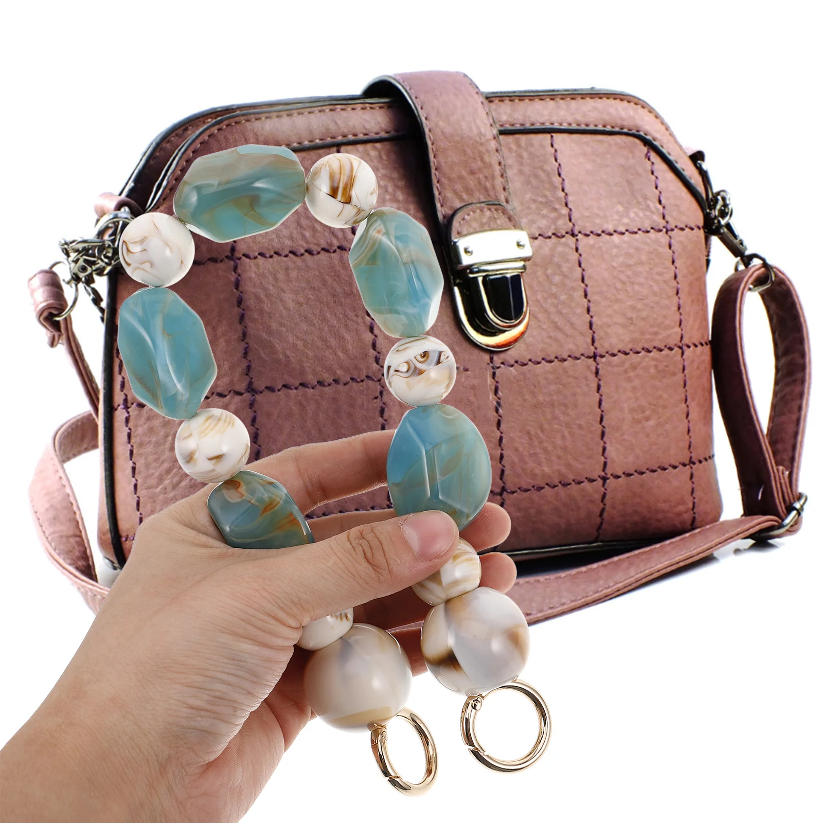 

Pearl Purse Strap Vintage Acrylic Beaded 38 Cm Short Handle Handbag Chain Replacement for Crossbody Bag Accessories