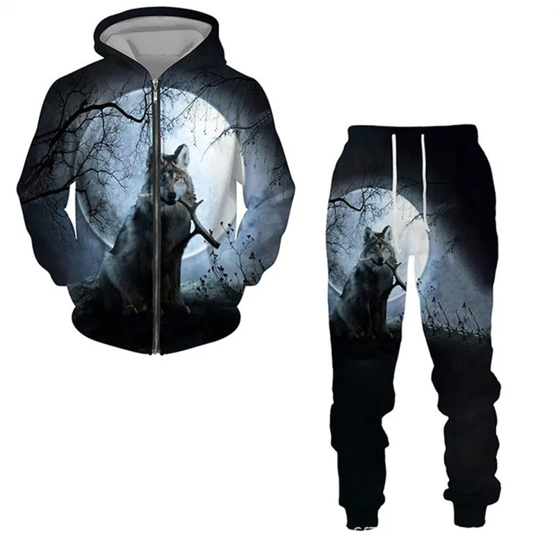 New 3D Printing The Wolf Fashion Men Women Tracksuits Crewneck ZipHoodies+pants Plus Size S-7XL Harajuku Coats Tracksuit Men
