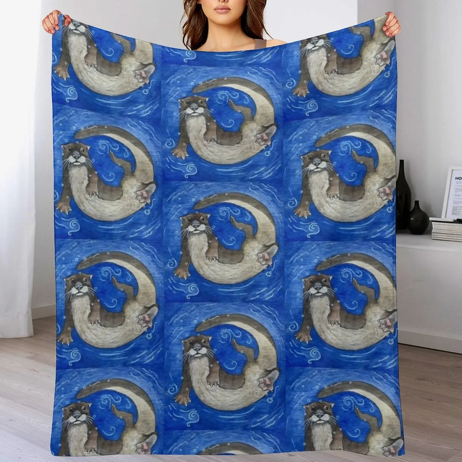 

New Underwater Otter - Watercolor on Wood Throw Blanket Soft Plaid Single Sofas Blankets