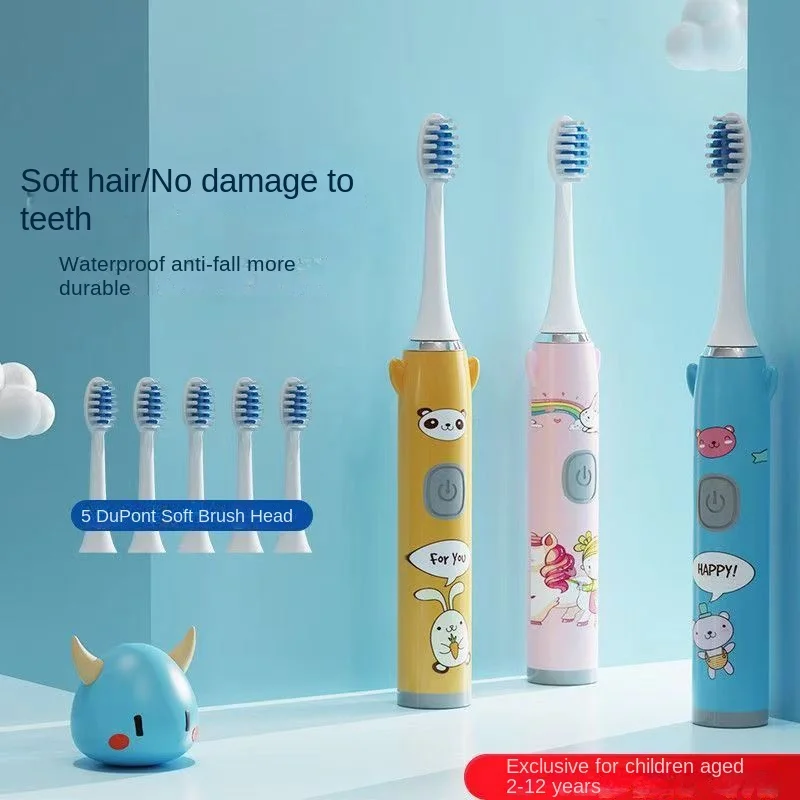 Kid Electric Toothbrush Pro-Health Soft Bristle Rounded Vibrate Brush Heads Gum Care Teeth Brush Battery Power for Age 2-6