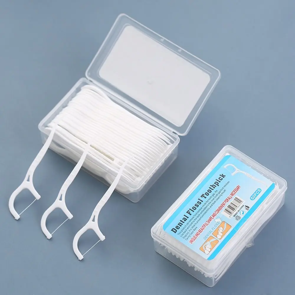 50/100 Pcs/Bag Flat Dental Floss Ultra-fine Disposable Floss Family Pack Oral Hygiene Care Tooth Cleaning Dental Floss Stick Men