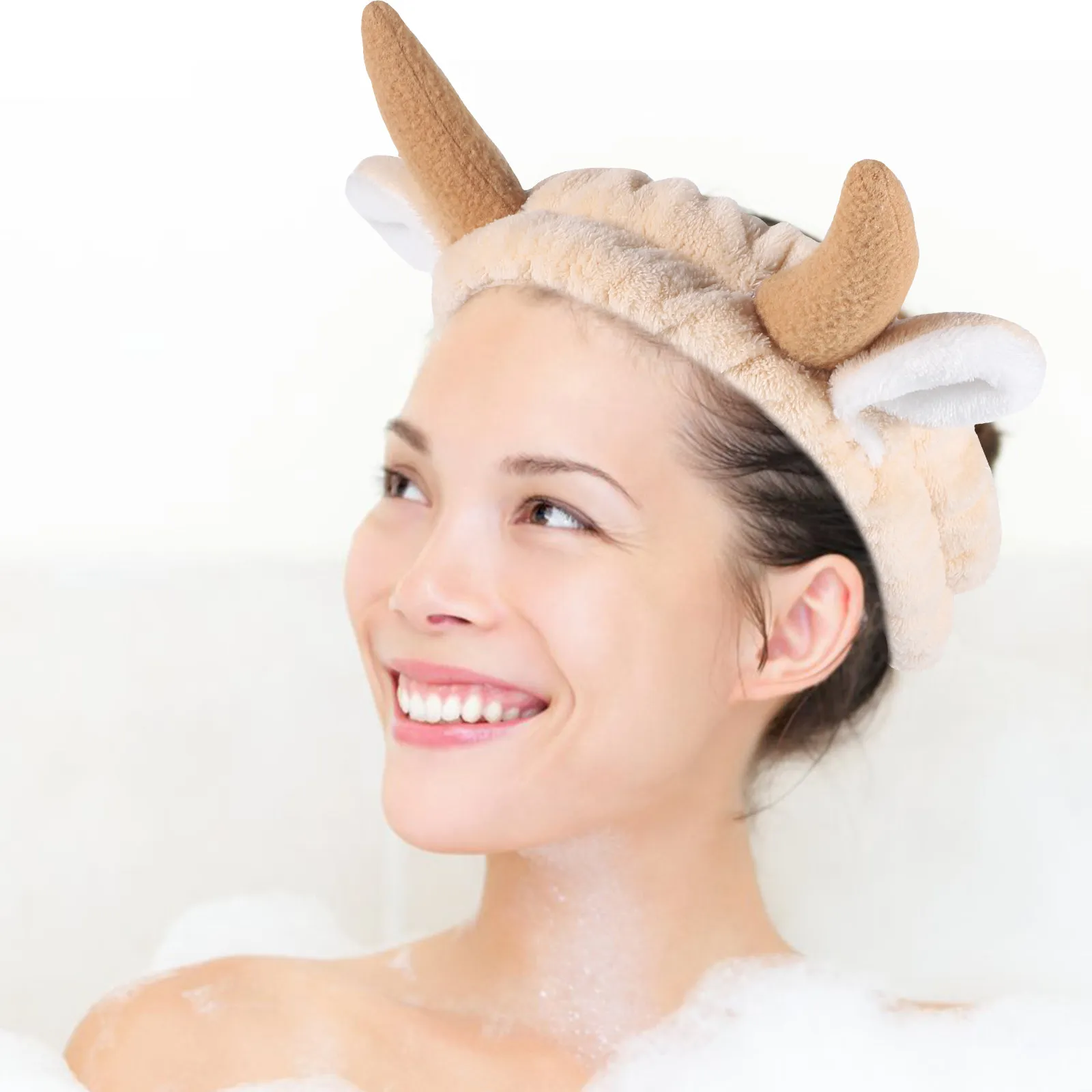 

Cute Cow Horn Face Wash Headband Soft Flannel Makeup Headband for Washing Face Skincare Hair Band for Spa Shower