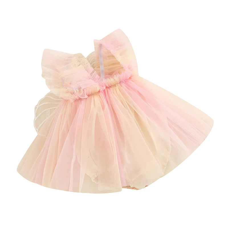 

Infant Girl Rompers Dress Embroidery Butterfly Wing Fly Sleeve Rainbow Color Tulle Skirt Hem Jumpsuits Clothes Baby Bodysuits