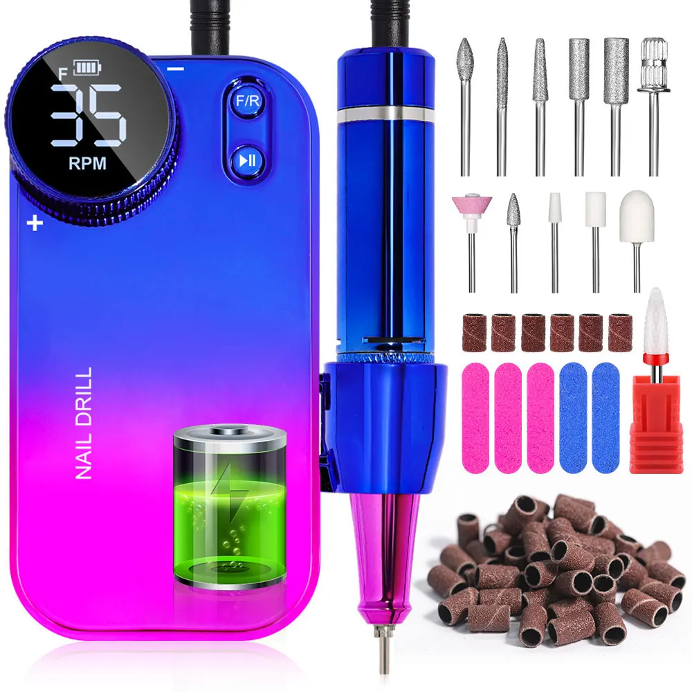 

35000RPM Rechargeable Nail Drill Machine with LCD Display Low Noise, Professional Nail Polish Grinder Nail Accessories Set