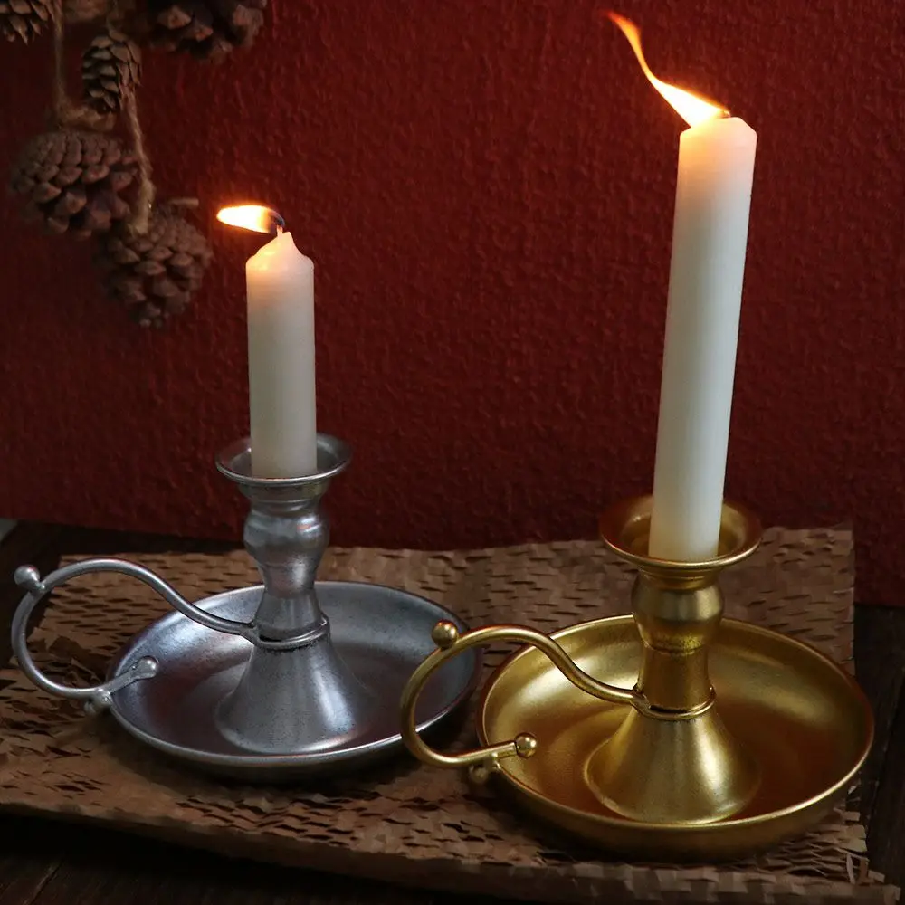 

Creative With Handle Round Single-head Candlestick Anti Slip Iron Art Nordic Candle Stand Simple Handheld Candle Holder Party