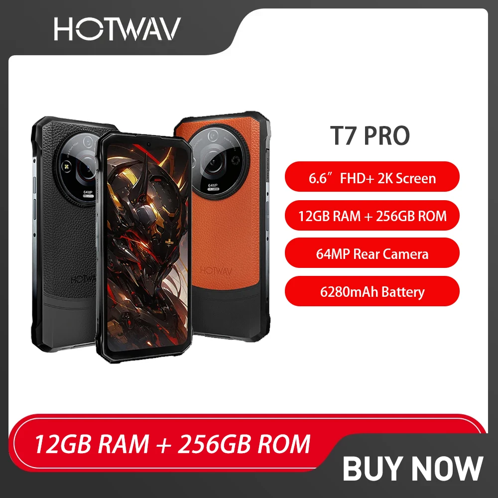 Global Version HOTWAV T7 Pro Rugged Smartphone Android 13 6.6 Inch FHD+ 12(6+6)GB 256GB Mobile Phone 64MP 6280mAh Cellphone NFC