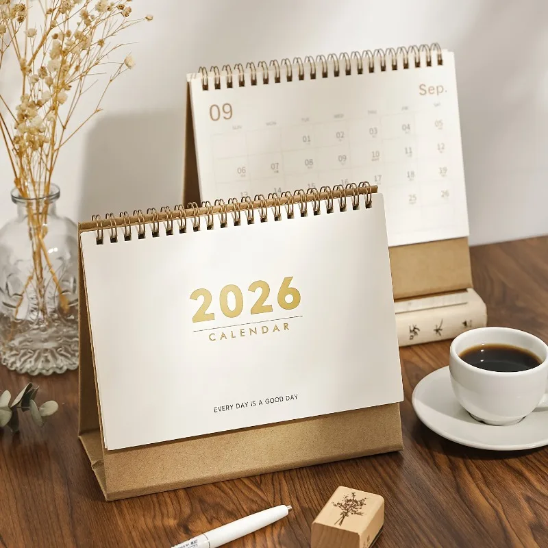 

2026 Minimalist Calendar, White & Brown Monthly Planner for Desk (Sep 2025-Dec 2026),Spiral Bound,Ideal Gift for Office&Students