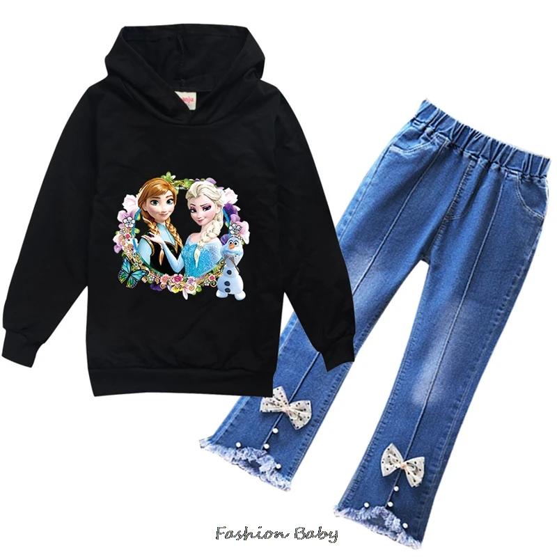 Cheap Popular Simple Frozen Elsa Long Sleeve Girls Casual Wear Fun Graphics Everyday Style Energetic Spring Fall Sweatshirt Sets