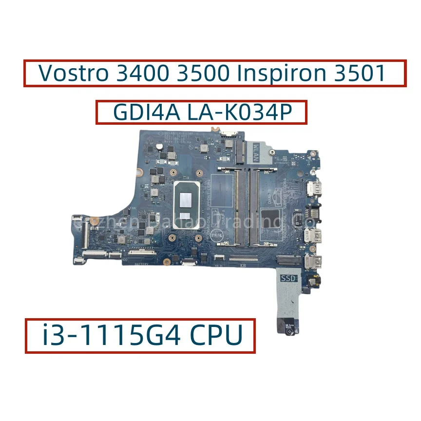 GDI4A LA-K034P CN-0PY8NM 0PY8NM 0XGX0C For Dell Vostro 3400 3500 Inspiron 3501 Laptop Motherboard With i3-1115G4 I5-1135G7 CPU