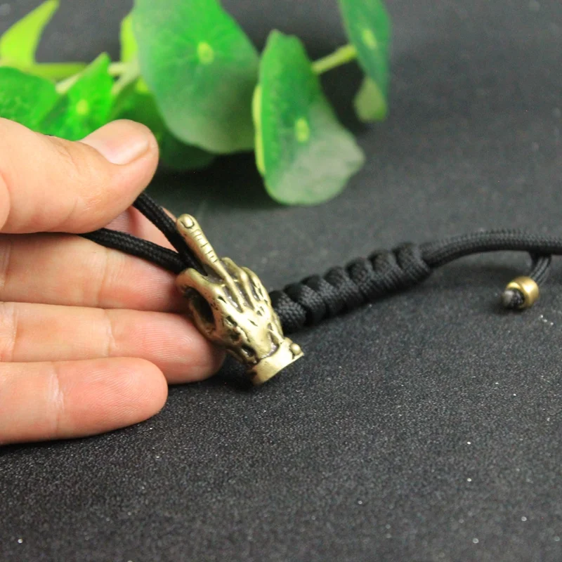 Brass Hand With Erect Middle Finger Up Paracord Beads DIY Umbrella Rope Bracelets Accessories Punk Retro Knife Lanyard Pendants