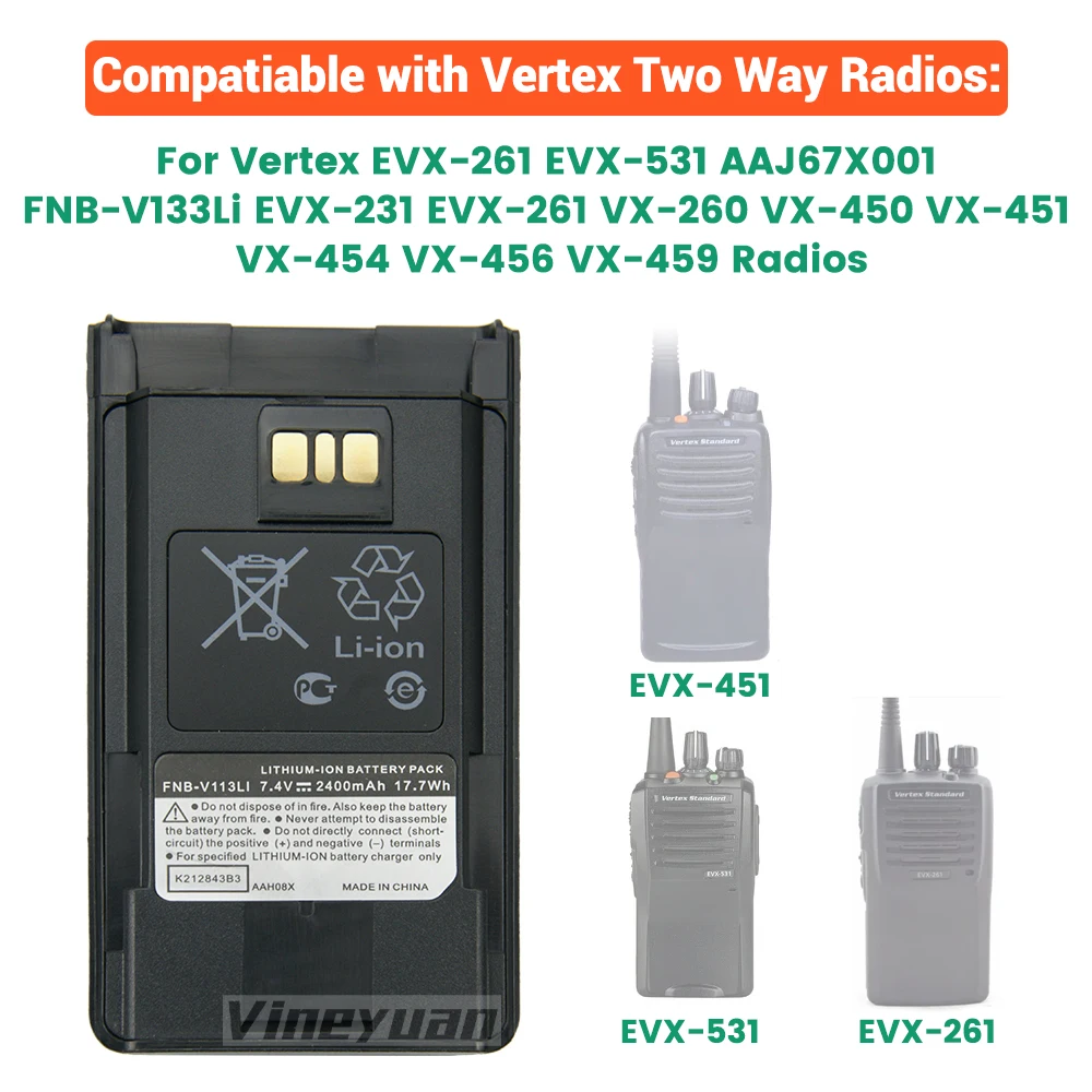 Imagem -05 - Bateria de Substituição para Vertex Standard Bateria de Rádio Bidirecional com Cinto Fnb-v112 Fnb-v113li Vx450 Vx-451 Vx-454 Vx-459