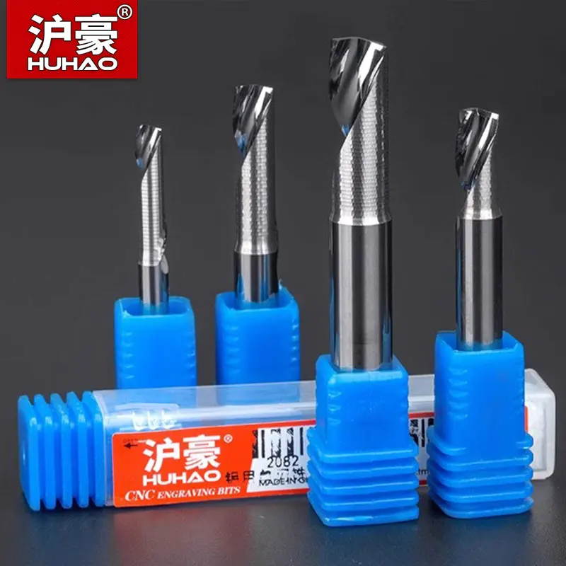 HUHAO 1 Flute Spiral Milling Cutter Engraving Router Bits CNC Tools for Aluminium Acrylic Wood MDF End Mill