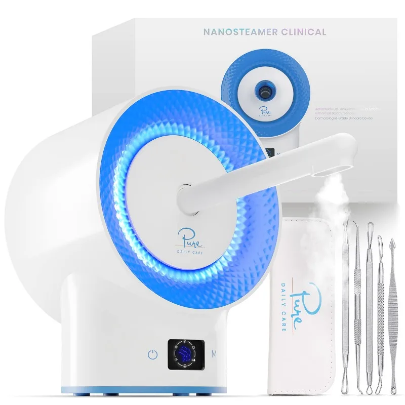 NanoSteamer Clinical - 10-in-1 Smart Steam Dermatologist Grade Ionic Facial Steamer with 2 Multi-Position Steam Nozzles