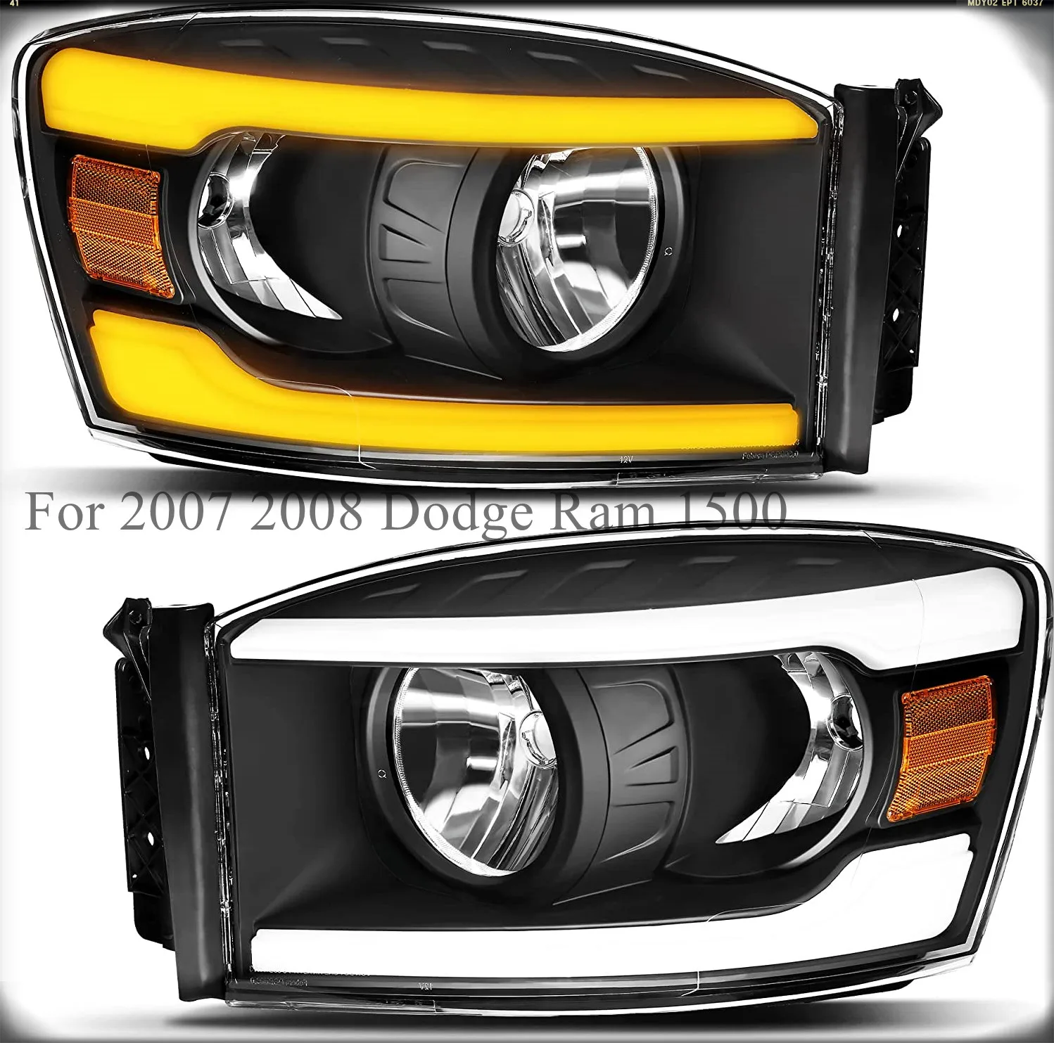 2PCS Headlight For 2007 2008 Dodge Ram 1500 & 07 08 09 Ram 2500 3500  LED Tube Headlamps Black Housing