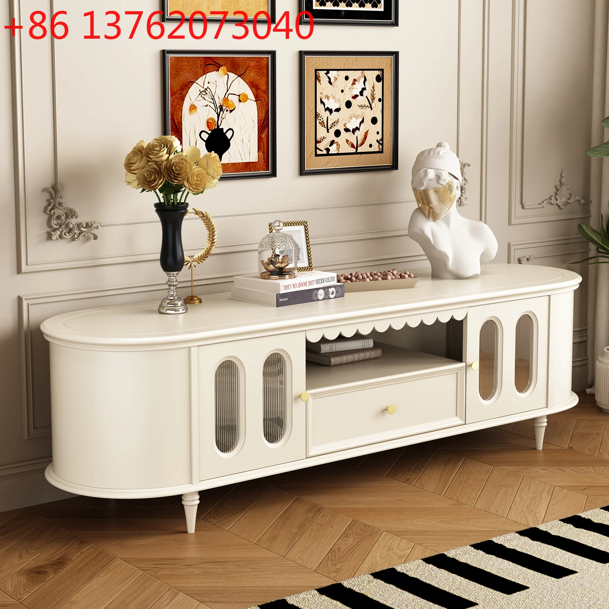 

Французский кремовый шкаф для телевизора из цельного дерева, журнальный столик, американский европейский стиль, гостиная, ТВ-шкаф, комбинация дома