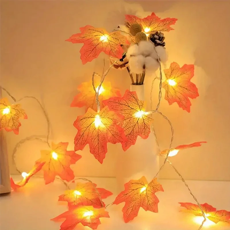 Autumn Maple Leaf LED String Lights Hanging Rattan Light String Fall Leaf Garland For Wedding Thanksgiving Halloween DIY Decor