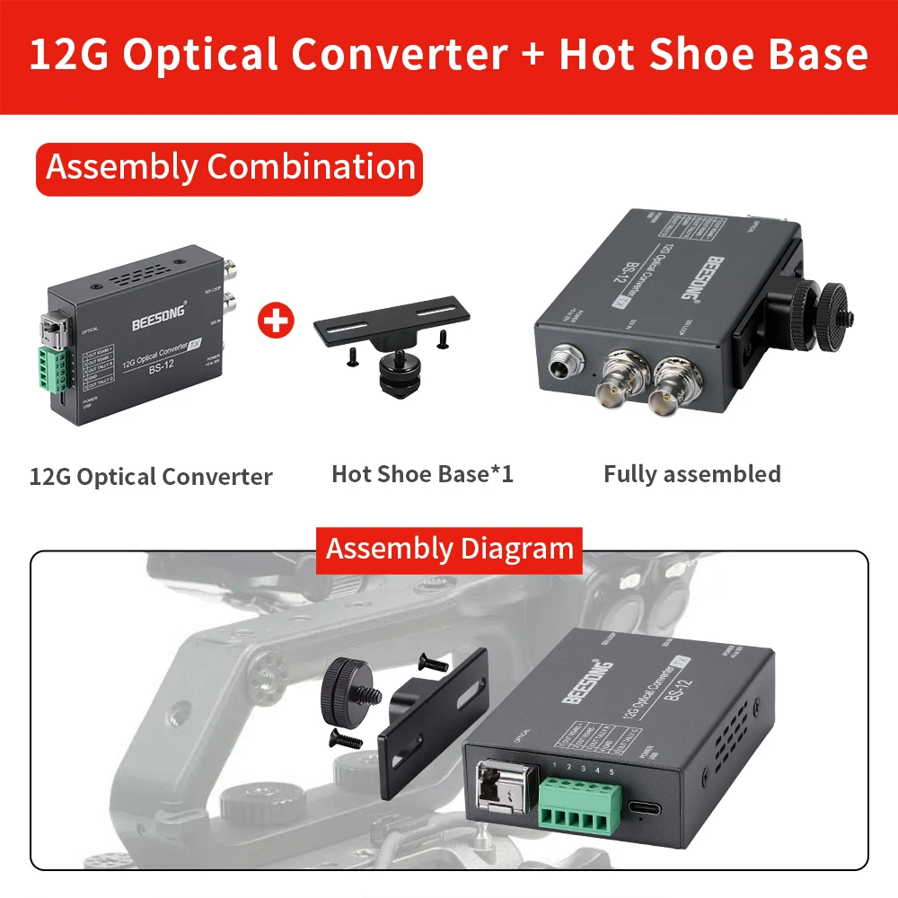4K 12G SDI Fiber Optic Converter with Tally and RS485