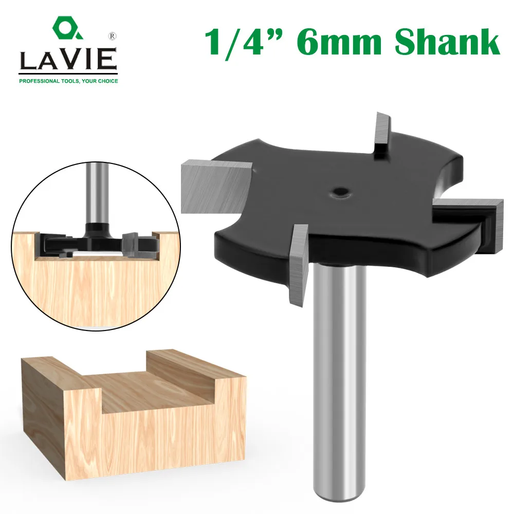 

LAVIE 1pc 1/4 6.35mm Shank 4 Edge T Type Slotting Cutter Woodworking Tool Router Bits for Trimming Machine C07318Z43806BK