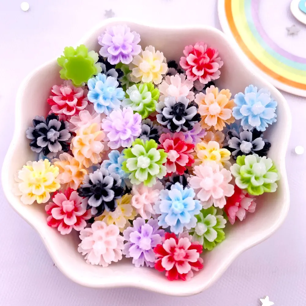 12mm Resin Double Layer Candy Color Flatback Flower Rhinestone 50Pcs Scrapbook Ornament Figurines  Appliques Crafts DIY Nail Art