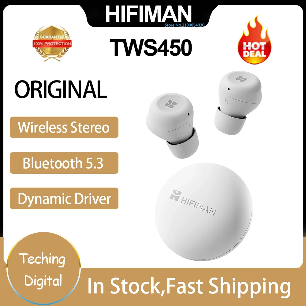 Original HIFIMAN TWS450 True Wireless Stereo Headset with Environmental Noise Cancellation & Audiophile-grade Dynamic Driver