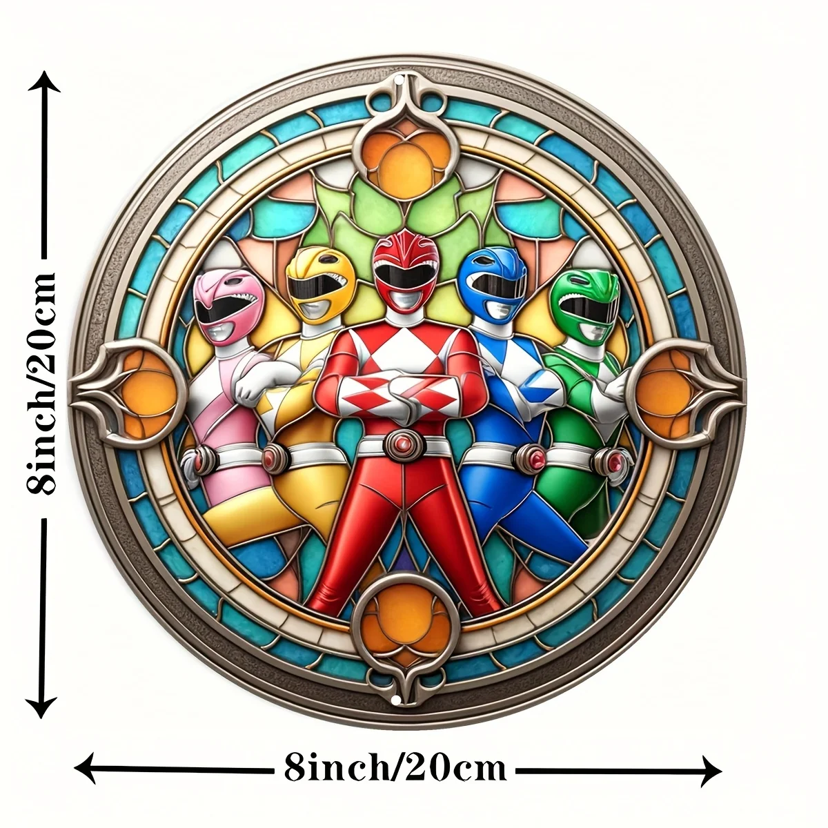 Power Rangers Inspired Round Metal Aluminum Sign, Digital Print Vintage Art Decor Plaque, Festive Wall Art for Outdoor & Indoor