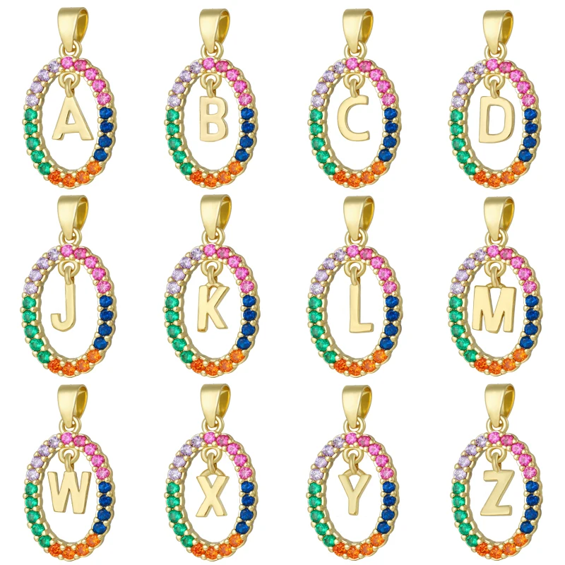 

JUYA Luxury Rainbow Cubic Zirconia 26 Alphabet Initial Letter Charm Pendants Jewelry Findings For DIY Handmade Necklaces Making