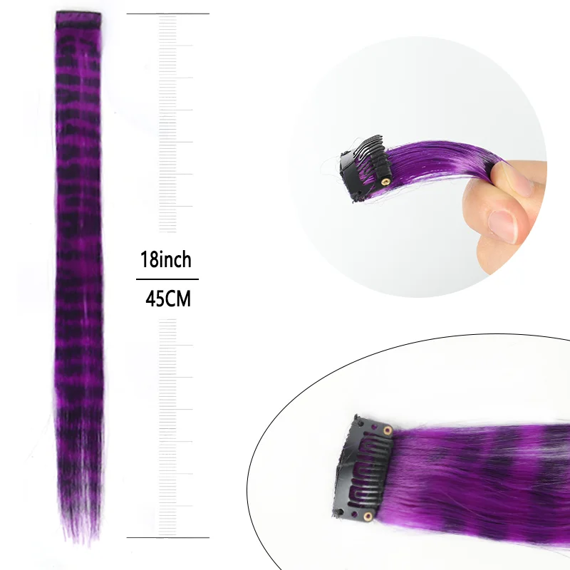 Extensiones de Cabello sintético con estampado de leopardo, extensiones de 18 pulgadas, multicolor, reflejos de fiesta, Clip