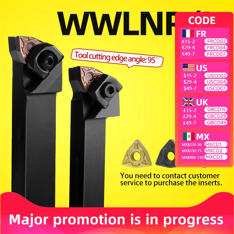 

WWLNR External Turning Tool Lathe Bar CNC Cutting Cutter Holder Bar Sizes 1616 2020 2525 3232 WWLNL Turning Tool