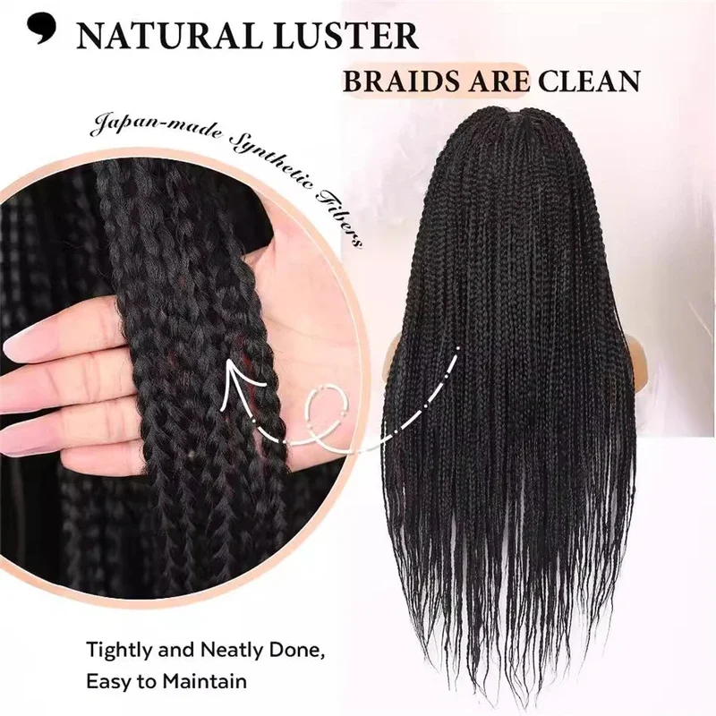 Parrucca intrecciata in pizzo pieno da 36 pollici parrucca lunga sintetica per le donne parrucca Glueless intrecciata con tre Cornrow neri naturali