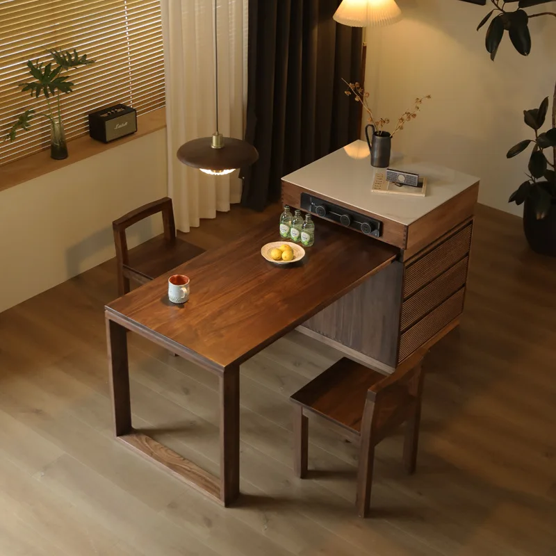 

Black walnut island dining table combination, cherry wood can be fully real