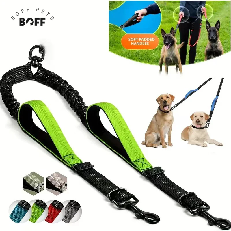 

BOFFPETS Dual Dog Leash Car Harness for Medium-Large Breeds - 2-in-1 Vehicle Safety Belt & Adjustable Pet Lead Reflective