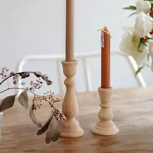 DIY Wooden Candlestick Holders Candle Classic Farmhouse Candle Pillar Unpainted Candle Stand Home Dining Desktop Decoration